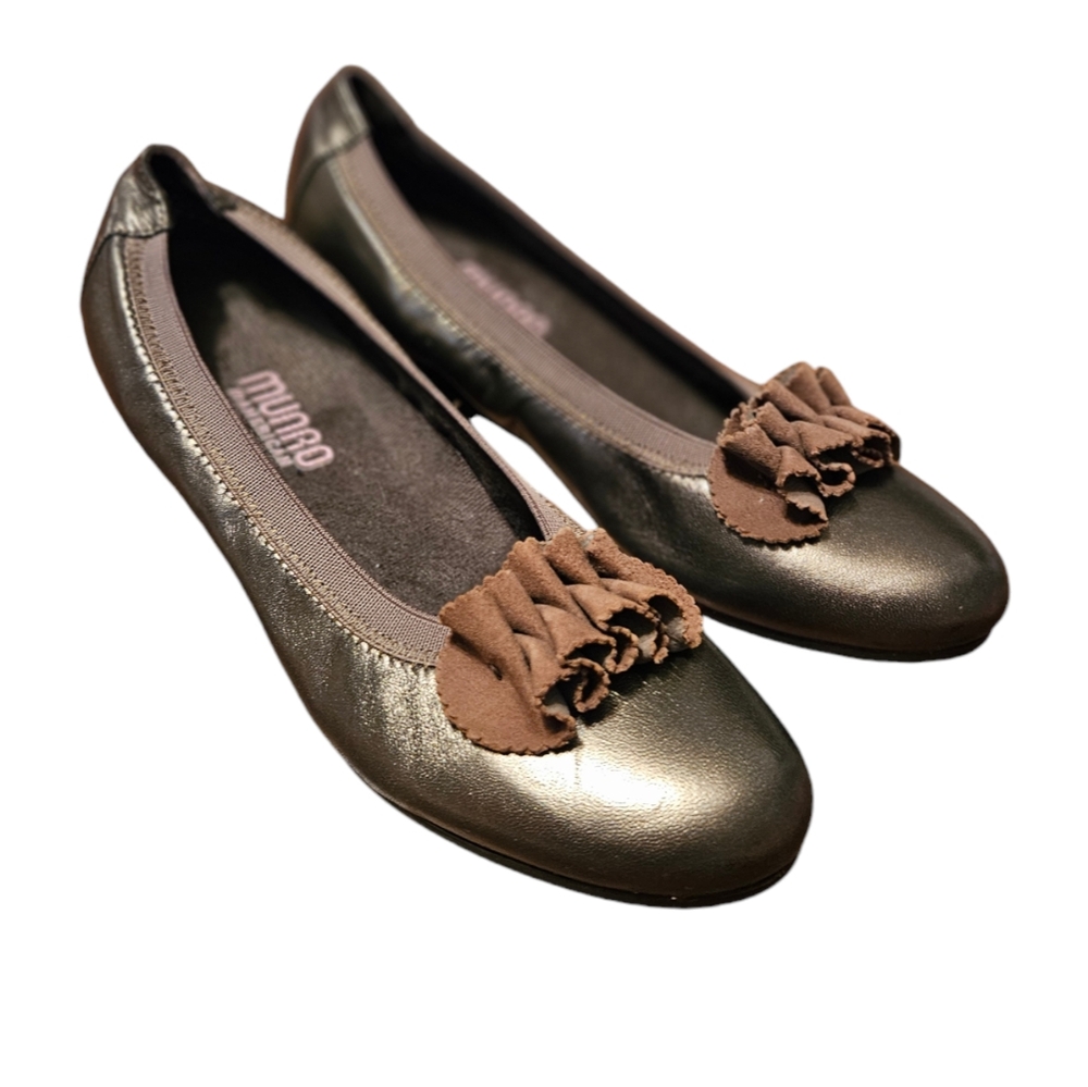 Munro American Women's Ruffle Metallic Bronze Ballet Flat Shoes Size 7.5N